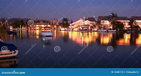 Boating On Lake With Christmas Lights Stock Image - Image of pond ...