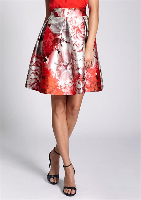 Red floral print skirt