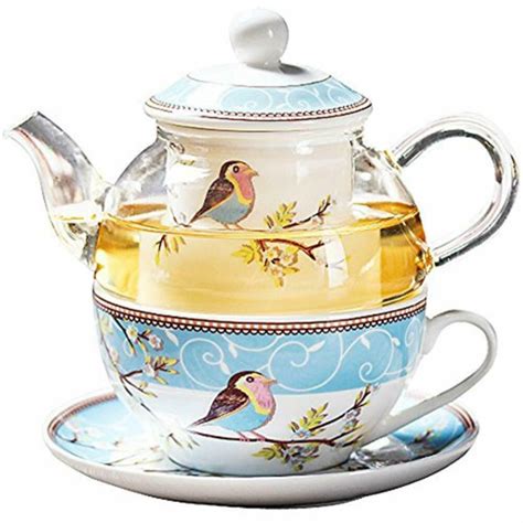 Jusalpha Glass Teapot With Fine China Infuser Strainer, Cup And Saucer Set, For for sale online ...