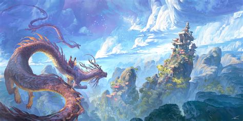 Dragon Cloud Fantasy Mountain Temple Wallpaper,HD Artist Wallpapers,4k Wallpapers,Images ...