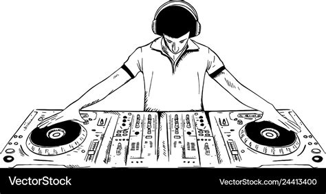 Dj playing the console drawing Royalty Free Vector Image