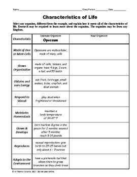 Characteristics of Life Worksheet & Poster Project by A-Thom-ic Science