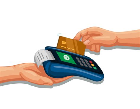 Hand swipe credit card on payment device, mobile banking and shopping symbol concept cartoon ...