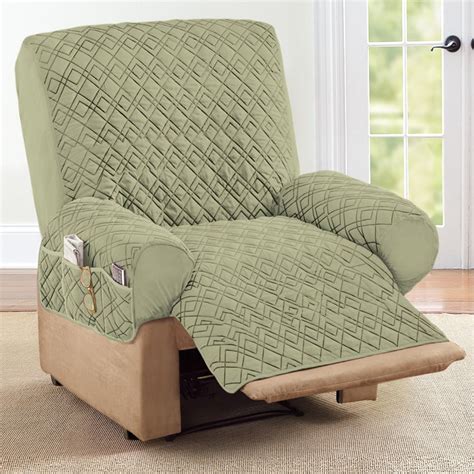 Collections Etc Diamond-Shape Quilted Stretch Recliner Cover with Storage Pockets (SAGE ...