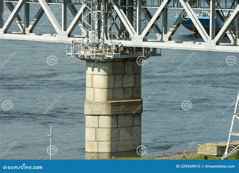 Massive Pillars of a Railway Bridge with a Columnar Superstructure. Stock Image - Image of ...