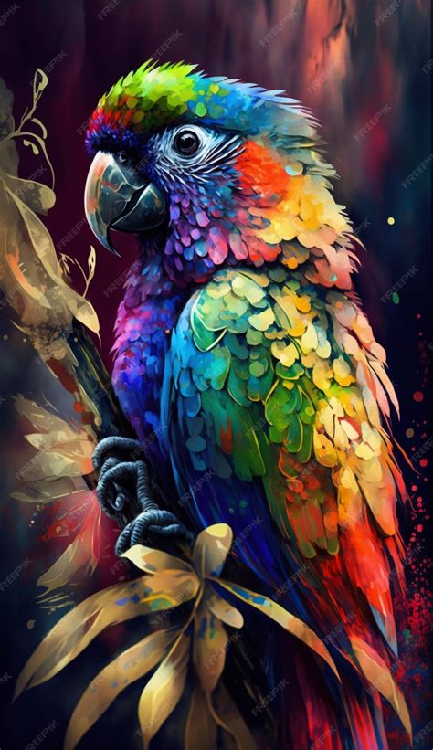 Premium AI Image | A colorful parrot painting with a rainbow background.