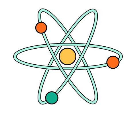 Science school atom education icon. Chemistry and physics laboratory cartoon symbol of nuclear ...