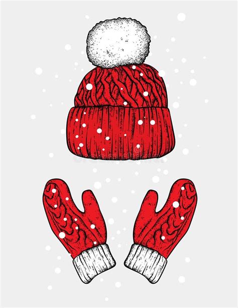 Winter Hat and Gloves. Knitted Mittens. Vector Illustration for a ...