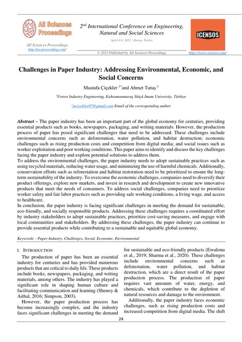 (PDF) Challenges in Paper Industry: Addressing Environmental, Economic ...