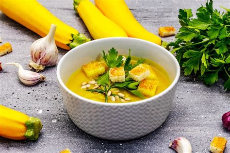 Premium Photo | Yellow zucchini cream soup.