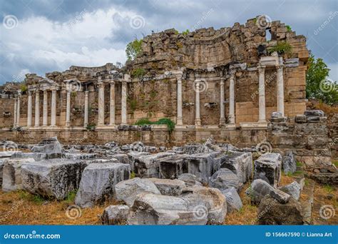 The Ruins of Agora in Side, Library, Antalya, Turkey Stock Photo ...