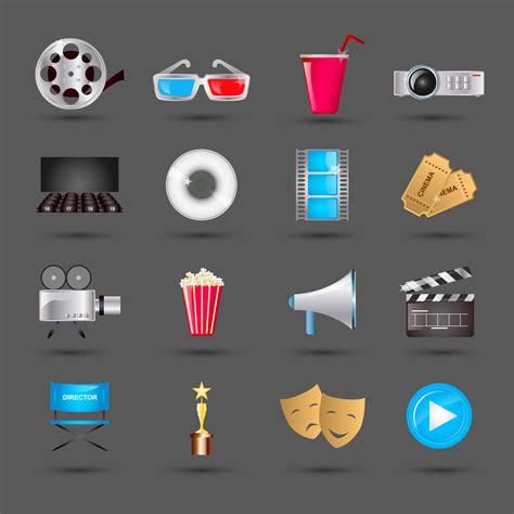 Cinema icons set 453717 Vector Art at Vecteezy