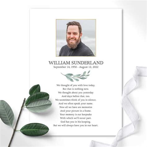 Tribute Card Template For Memorial Services Digital Printable Template