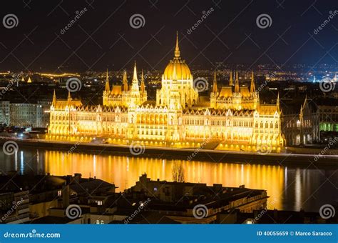 Budapest, Night View on Danube and Parliament Stock Image - Image of ...