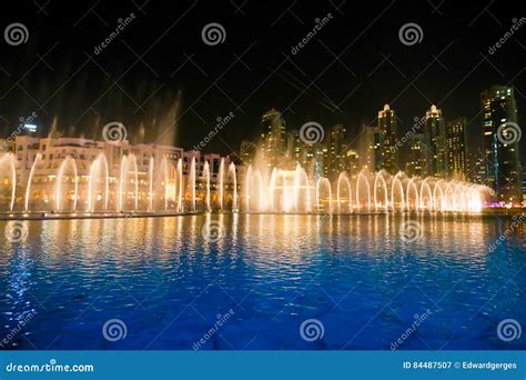 Musical fountain in Dubai stock image. Image of landmark - 84487507