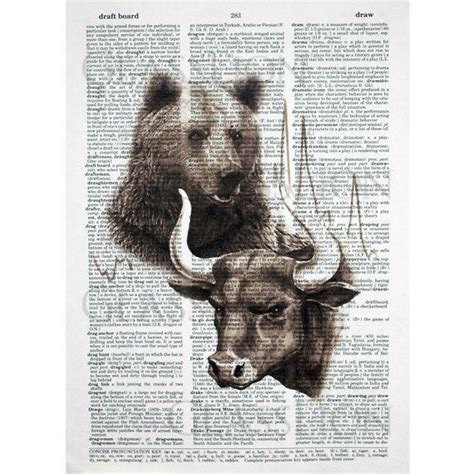 Bull and Bear Portrait on a Vintage Dictionary Page | Art, Wall street ...