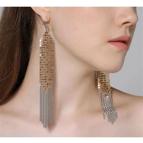 Trendy Aluminium Sequins Drop Dangle Earring Elegant Fine Chain Tassel Earring Three Colors Long ...