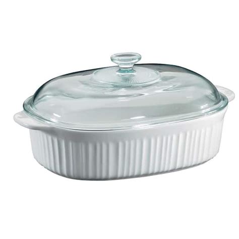 Corningware French White Oval Ceramic Casserole Dish With Glass Cover 1105935 The Home Depot ...