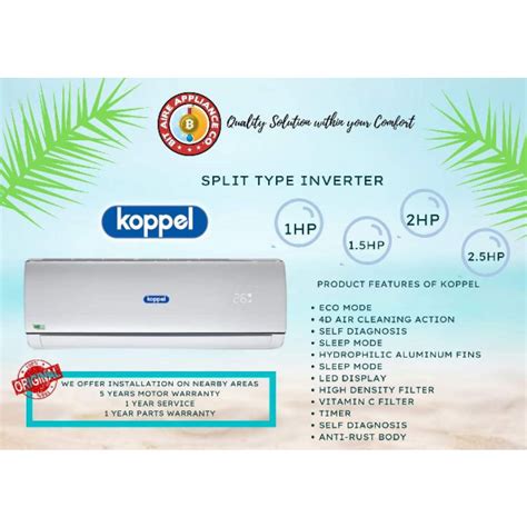 KOPPEL ARIA SERIES 1HP To 2HP SPLIT TYPE INVERTER AIRCON | Shopee ...