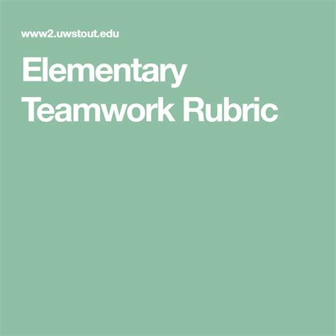 Teamwork Rubric For Kids