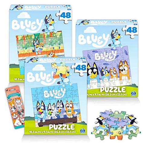 GetUSCart- Bluey Premier 48 Pc Puzzle Set for Kids - Bluey Party Supplies Bundle with 3 Bluey ...