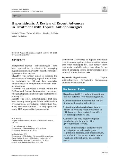 (PDF) Hyperhidrosis: A Review of Recent Advances in Treatment with ...