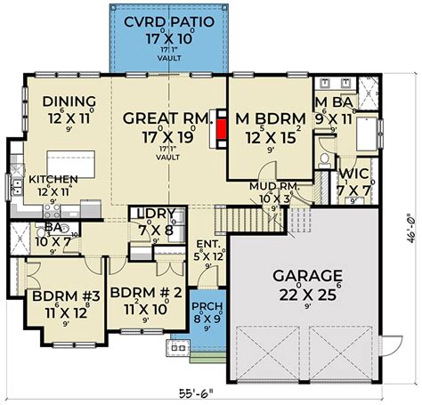 One-and-a-half-story Craftsman House Plan with Split Bedrooms and ...