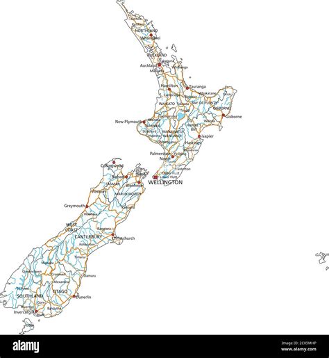 High detailed New Zealand road map with labeling Stock Vector Image & Art - Alamy