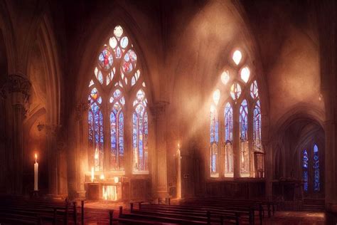 the interior of an old worn stone church with a beau... | OpenArt