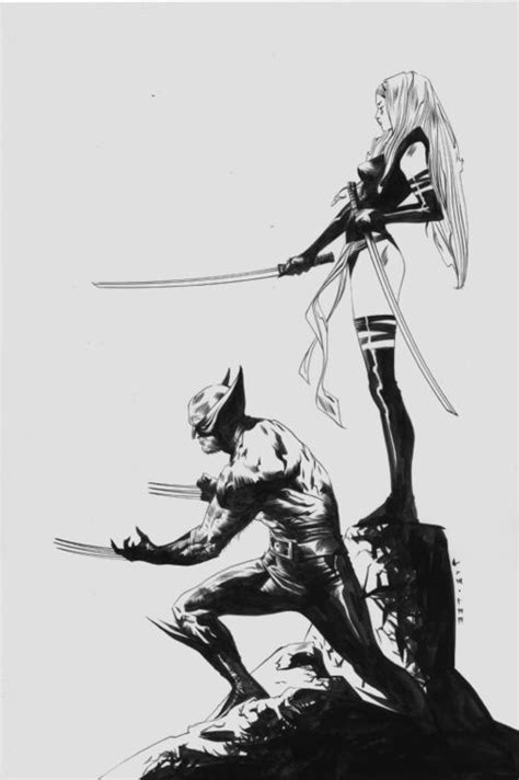 wolverine & psylocke | Jae lee, Comic blanco y negro, Ilustraciones