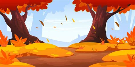 Autumn forest landscape with orange tree and grass 12861855 Vector Art at Vecteezy