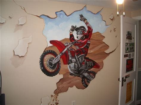 dirt bike mural | Bike room, Boys room decor, Dirt bike room