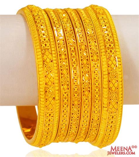 22k Yellow Gold Bangles (Set of 6) - BaSt25900 - [Bangles > Set of Bangles]