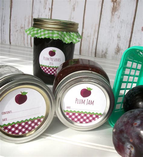 Gingham Plum Jam Canning Labels Printed Round Mason Jar - Etsy