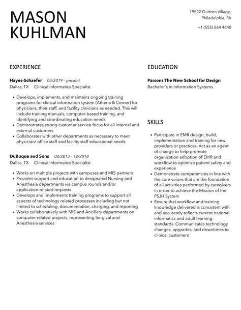 Clinical Informatics Specialist Resume Samples | Velvet Jobs