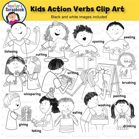 Kids Action Verbs Clip Art | Made By Teachers