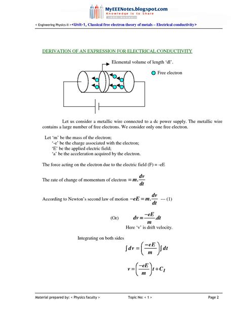 Engineering Physics - II - Unit 1 Classical Free Electron theory of ...