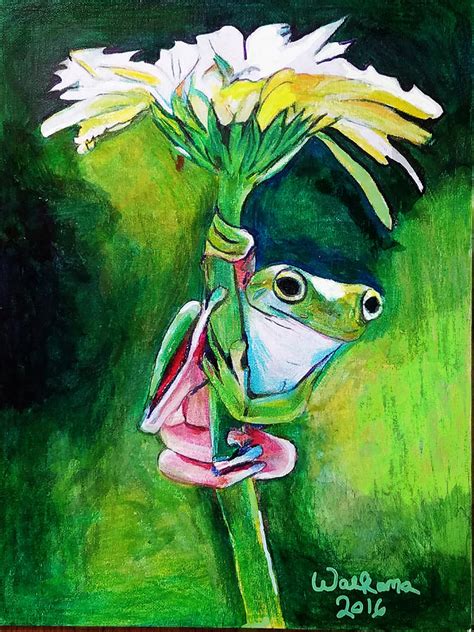 Frog Holding Flower Stem Drawing by Robert Walkama - Pixels