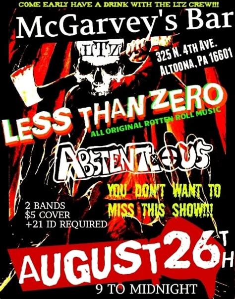 LESS THAN ZERO AND ABSTENTIOUS at MCGARVEYS BAR! - Explore Altoona