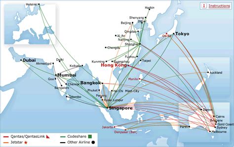 Qantas route map - Asia