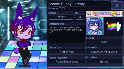 Gacha club fnaf info PT. 29 Bonnie/Jeremy by ThegodOfVines21 on DeviantArt