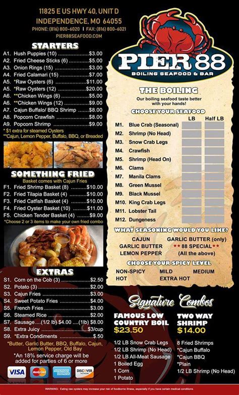 Menu at Pier 88 Boiling Seafood & Bar Independence, Independence