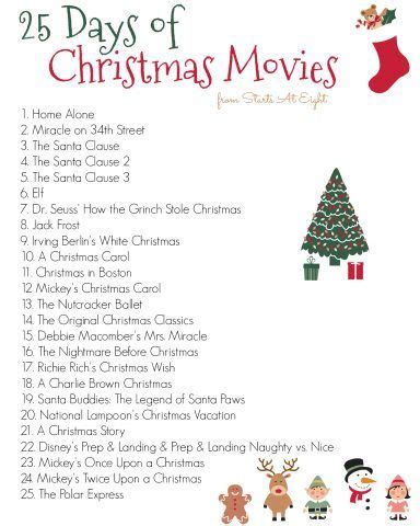 25 Days of Christmas Movies with Free Printable List | Christmas ...