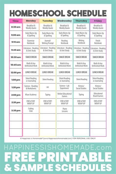 Daily Homeschool Schedule Samples - Happiness is Homemade