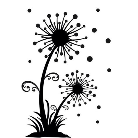 Pics For > Black And White Dandelion Drawing | Silhouette stencil, Drawings, Dandelion designs