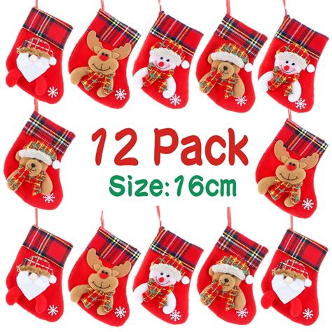 12 Pack Christmas Stockings,6.3" Christmas Holiday Stockings with ...