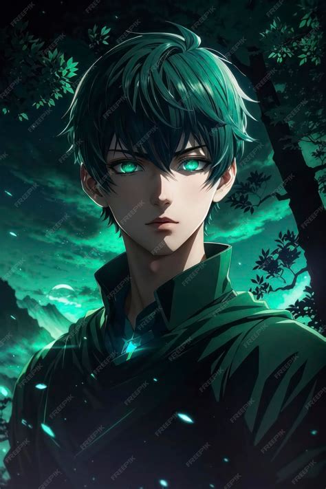 Premium AI Image | Anime Sigma Boy with Green Eyes