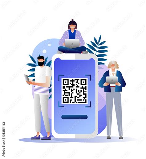 QR code scanning vector illustration concept, people use smartphone and scan QR code for payment ...