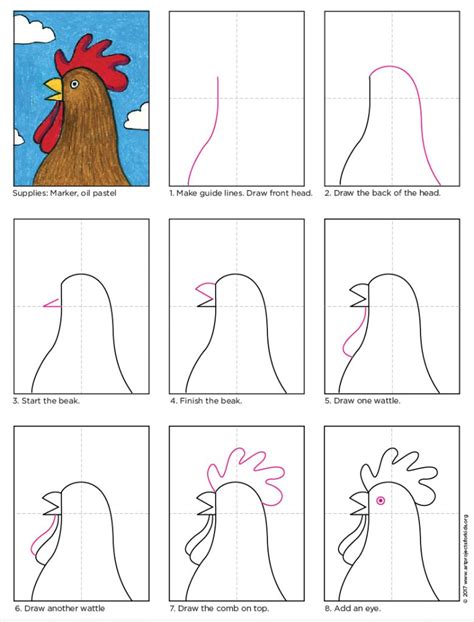 Simple Rooster Drawing · Art Projects for Kids