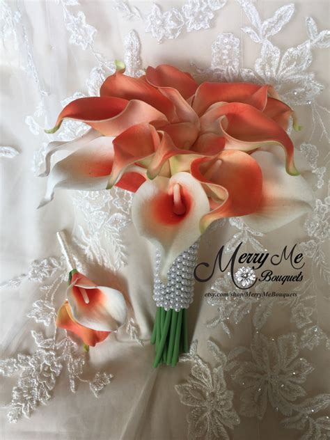 Coral Bouquet Coral Calla Lily Bouquet Coral Bridesmaid